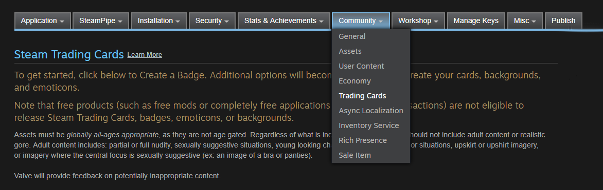Trading Cards Menu