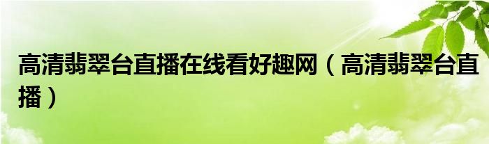 智能电视看翡翠台方法_高清翡翠台直播在线看好趣网_能看翡翠台直播的软件