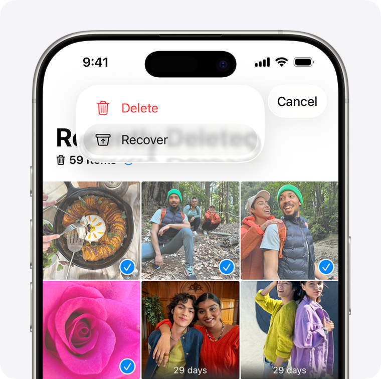 iPhone 的“照片”中显示了“最近删除”相簿