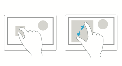 将手指移近会缩小物体，移开会放大